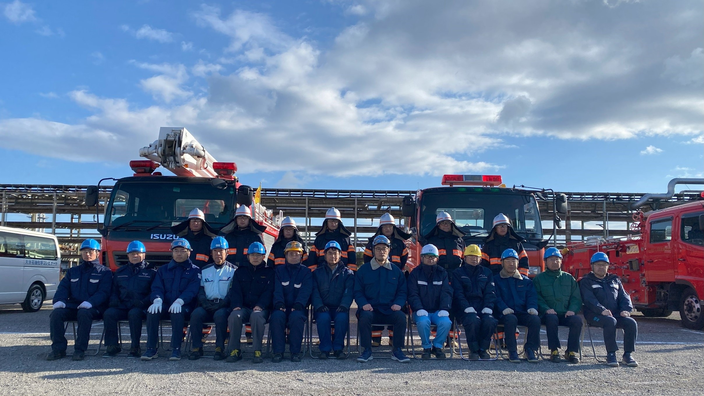 Fire company members along with plant managers from all complex tenant companies